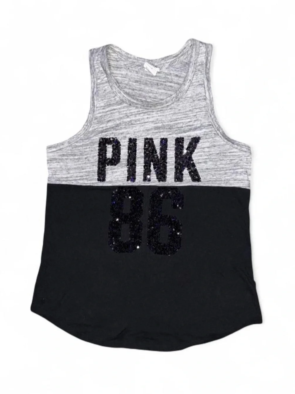 PINK Victoria's Secret Grey & Black Sequin Logo Tank